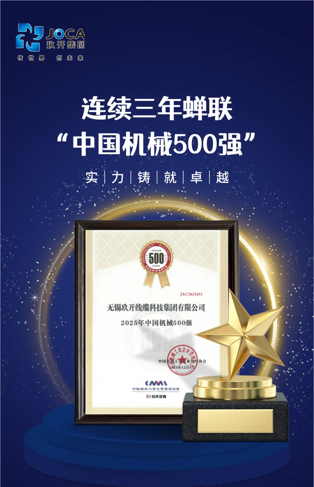 玖開集團連續(xù)三年榮登“中國機械500強” 綜合實力再獲權威認可